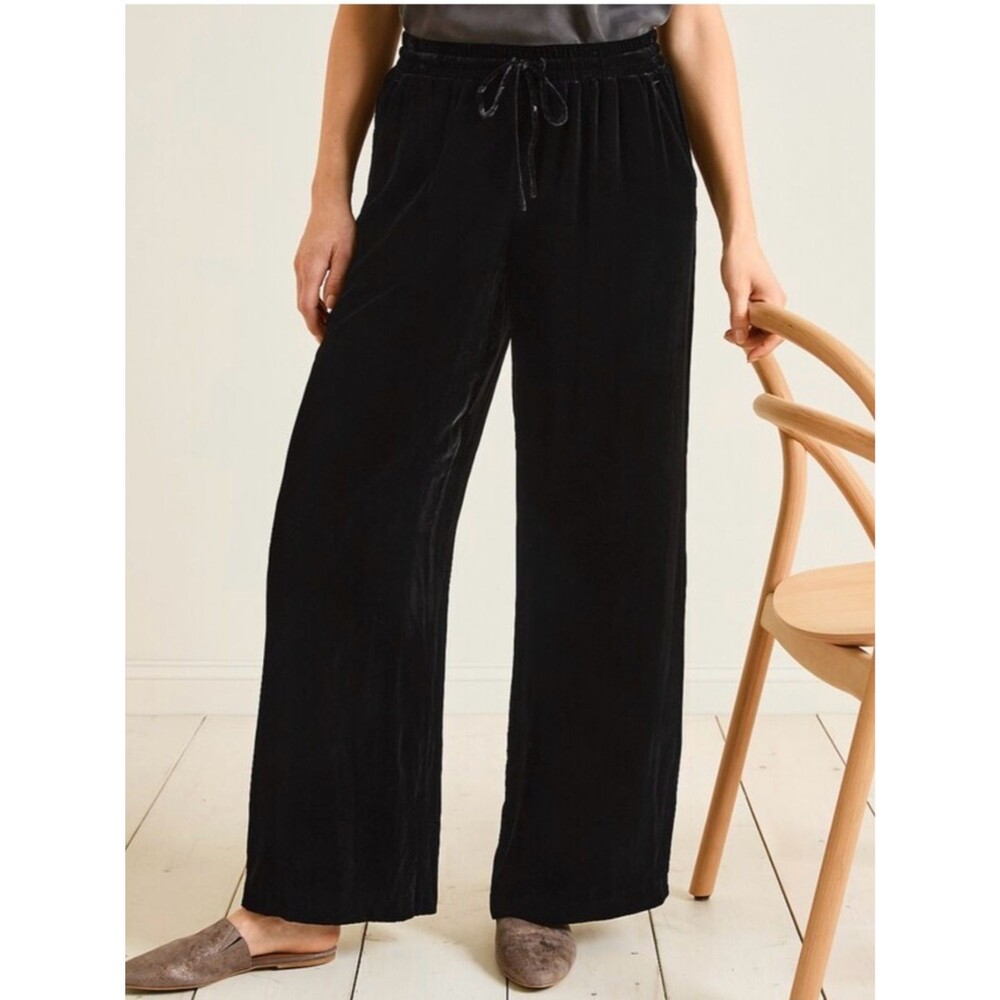 Venezia Jeans Silk Blend Straight Cut Velvet Drawstring Pants Black Size 16
